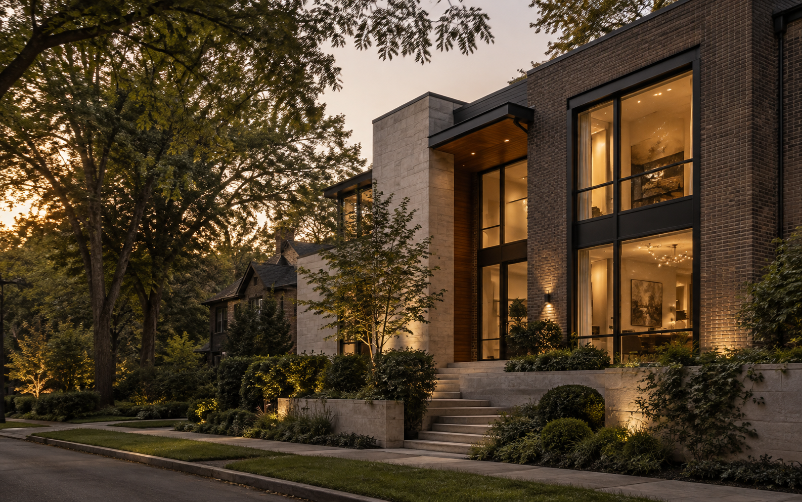 Modern home at dusk